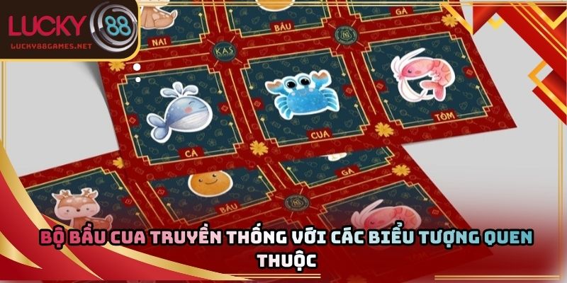 Bộ bầu cua truyền thống với các biểu tượng quen thuộc